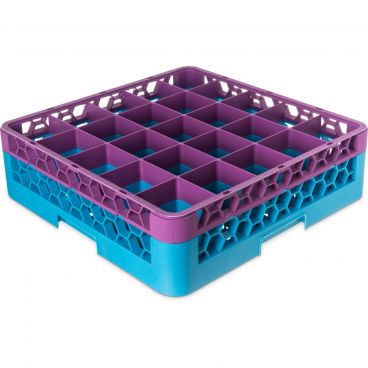 Carlisle RG25-1C414 OptiClean 25 Compartment Glass Rack, Lavender Color-Coded with 1 Extender