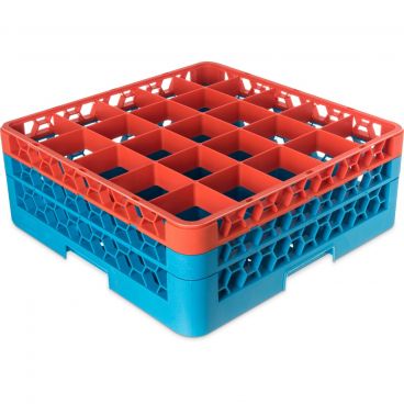 Carlisle RG25-2C412 OptiClean 25 Compartment Glass Rack, Orange Color-Coded with 2 Extenders