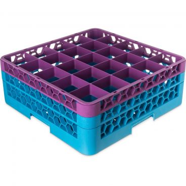Carlisle RG25-2C414 OptiClean 25 Compartment Glass Rack, Lavender Color-Coded with 2 Extenders