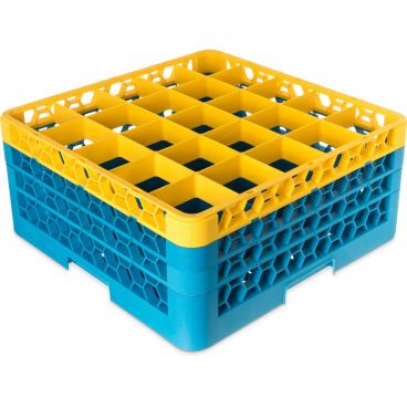 Carlisle RG25-3C411 OptiClean 25 Compartment Glass Rack, Yellow Color-Coded with 3 Extenders