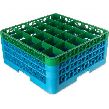 Carlisle RG25-3C413 OptiClean 25 Compartment Glass Rack, Green Color-Coded with 3 Extenders