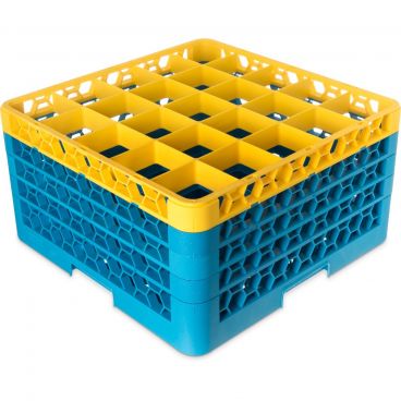 Carlisle RG25-4C411 OptiClean 25 Compartment Glass Rack, Yellow Color-Coded with 4 Extenders