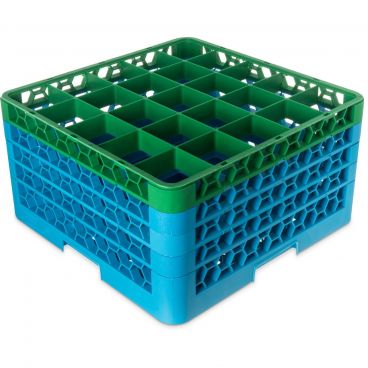 Carlisle RG25-4C413 OptiClean 25 Compartment Glass Rack, Green Color-Coded with 4 Extenders