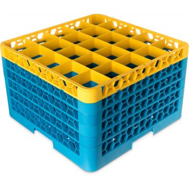 Carlisle RG25-5C411 OptiClean 25 Compartment Glass Rack, Yellow Color-Coded with 5 Extenders