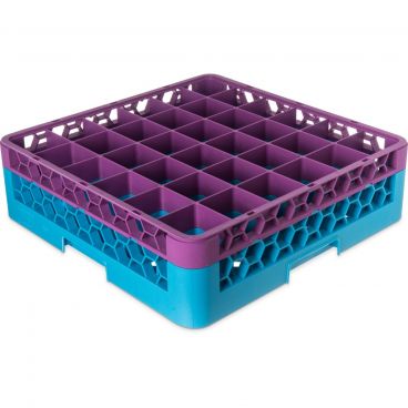 Carlisle RG36-1C414 OptiClean 36 Compartment Glass Rack with 1 Lavender Color-Coded Extender