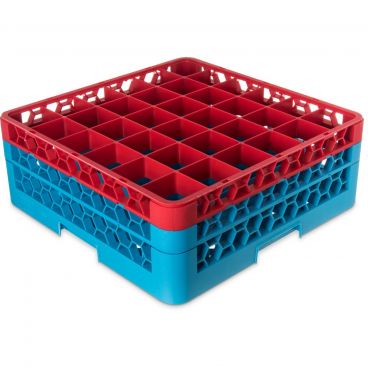 Carlisle RG36-2C410 OptiClean 36 Compartment Glass Rack, Red Color-Coded with 2 Extenders