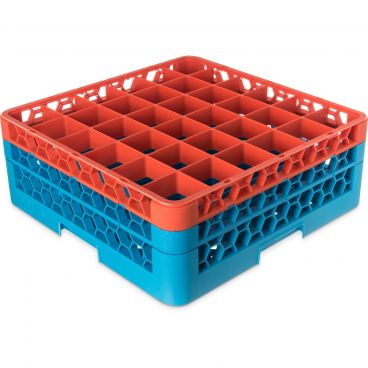 Carlisle RG36-2C412 OptiClean 36 Compartment Glass Rack, Orange Color-Coded with 2 Extenders