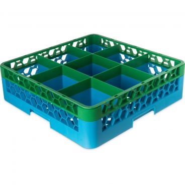 Carlisle RG9-1C413 OptiClean Dishwasher Glass Rack 9 Compartments with 1 Green Color Coded Extender