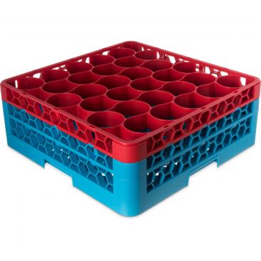 Carlisle RW30-1C410 OptiClean NeWave 30 Compartment Glass Rack, Red Color-Coded with 2 Extenders