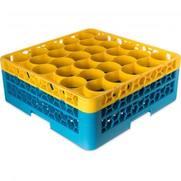Carlisle RW30-1C411 OptiClean NeWave 30 Compartment Glass Rack, Yellow Color-Coded with 2 Extenders