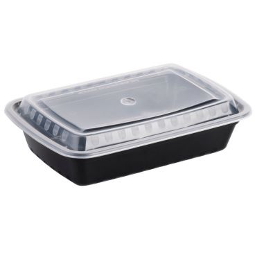 Carry Boss RSL-868 Black Polypropylene 28 Ounce Rectangular Food Take-Out Container with Clear Lid - 8.75" x 6.25"