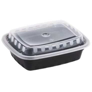 Carry Boss RSL-9818 Black Polypropylene 12 Ounce Rectangular Food Take-Out Container with Clear Lid - 6" x 4.75"