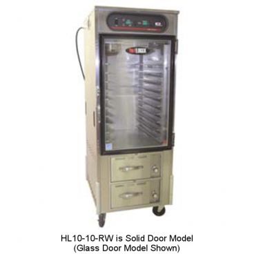 Carter-Hoffmann HL10-10-RW VaporPro Series Full-Height 76 3/8" Tall 10-Tray Capacity Digital Control Solid-Door Humidified Insulated Stainless Steel hotLOGIX Heated Dual Proofing And Holding Cabinet With Drawer Warmer, 120V 2900 Watts