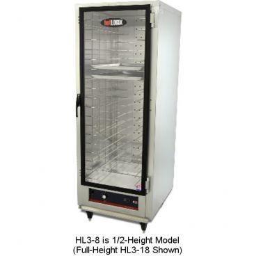 Carter-Hoffmann HL3-8 LOGIX3 Series 1/2-Height 40 5/8" Tall 8-Tray Capacity Non-Humidified Insulated Aluminum hotLOGIX Heated Holding Cabinet, 120V 1750 Watts