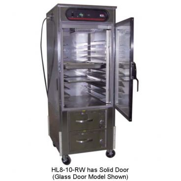 Carter-Hoffmann HL8-10-RW LOGIX8 Series Full-Height 76 3/8" Tall 10-Tray Capacity Non-Humidified Insulated Stainless Steel hotLOGIX Heated Dual Holding Cabinet With Drawer Warmer, 120V 2000 Watts
