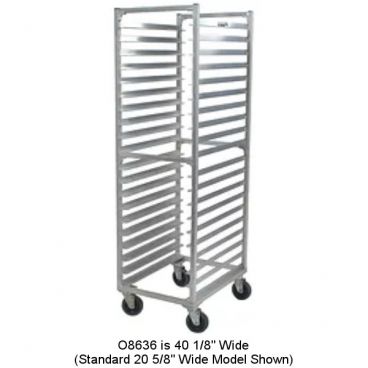 Carter-Hoffmann O8636 Double-Width 64 3/16" Tall x 40 1/8" Wide x 26 1/4" Deep 36-Pan Capacity Open-Side End-Loading Aluminum Utility Rack For 18" x 26" Trays With Fixed Angle Slides