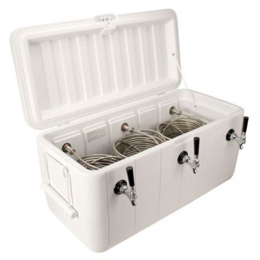 Micro Matic CB103W 36 1/2" Wide 100 Qt 3 Faucet White Insulated Jockey Box With 100/20 ft Coils And Heavy Duty Side Handles
