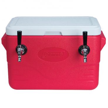 Micro Matic CB282R 21" Wide 28 Qt 2 Faucet Red Insulated Jockey Box With 50 ft Coils And Heavy Duty Side Handles