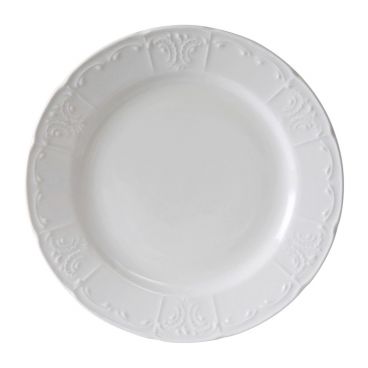 Tuxton CHA-096 Chicago 9 3/4" Diameter Embossed Wide Rim Porcelain White China Plate