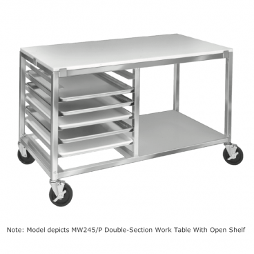 Channel Mfg MW247/P 48” Wide Double-Section Mobile Work Table With Open Shelf And 7 Pan Capacity