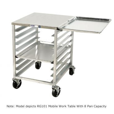Channel Mfg RG102 Aluminum 20-1/2” Wide Outrigger Slicer Stand With Angle Pan Slides And 6 Pan Capacity