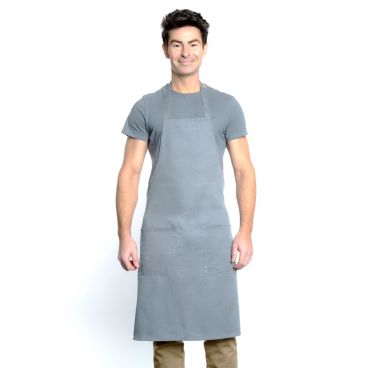Chef Approved 167601BACGR Grey 34" x 30" Full Length Bib Apron With Pockets