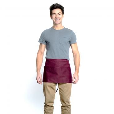 Chef Approved 167605WAFHBU Burgundy 12" x 24" Poly-Cotton Waist Apron With Pockets