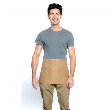 Chef Approved 167605WAFHKH Khaki 12" x 24" Poly-Cotton Waist Apron With Pockets
