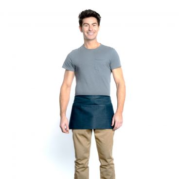 Chef Approved 167605WAFHNV Navy 12" x 24" Poly-Cotton Waist Apron With Pockets