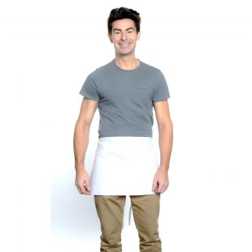 Chef Approved 167605WAFHWH White 12" x 24" Poly-Cotton Waist Apron With Pockets