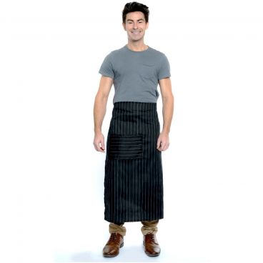Chef Approved 167607BA2PIN Pin Stripe 30" x 34" Poly-Cotton Bistro Waist Apron With Pockets