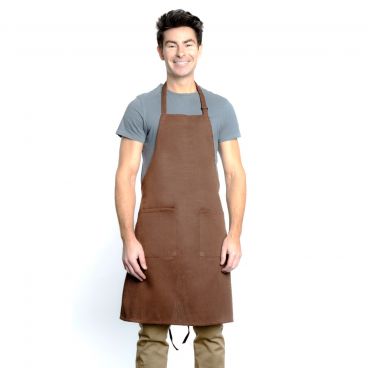 Chef Approved 167BAADJBR Brown 32" x 28" Full Length Bib Apron With Adjustable Neck And Pockets