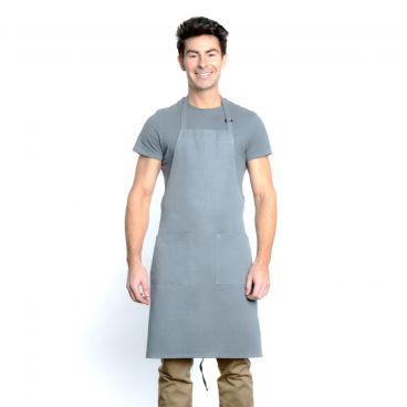 Chef Approved 167BAADJGR Grey 32" x 28" Full Length Bib Apron With Adjustable Neck And Pockets