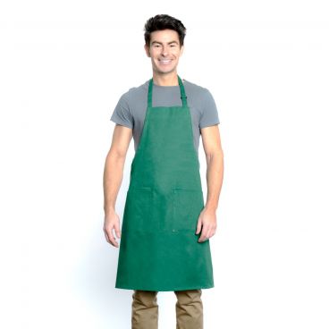 Chef Approved 167BAADJKG Kelly Green 32" x 28" Full Length Bib Apron With Adjustable Neck And Pockets