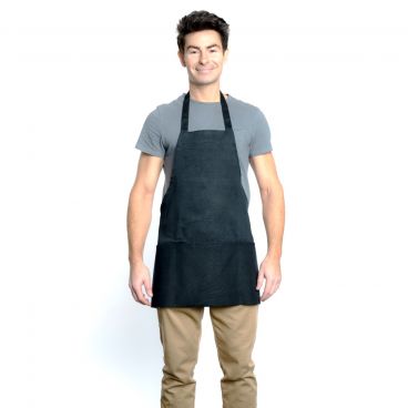 Chef Approved 167BAFHBK Black 25" x 28" Poly-Cotton Mid Length Bib Apron With Pockets