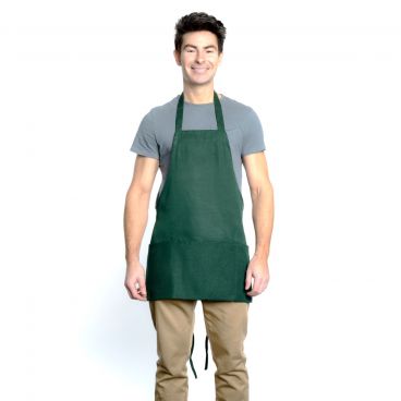 Chef Approved 167BAFHHG Hunter Green 25" x 28" Poly-Cotton Mid Length Bib Apron With Pockets