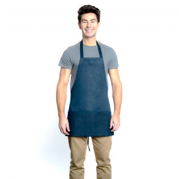 Chef Approved 167BAFHNV Navy 25" x 28" Poly-Cotton Mid Length Bib Apron With Pockets