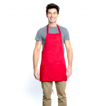 Chef Approved 167BAFHRD Red 25" x 28" Poly-Cotton Mid Length Bib Apron With Pockets