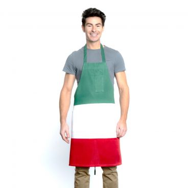 Chef Approved 167ITALIAN Italian Flag 32" x 30" Three-Panel Poly-Cotton Full Length Bib Apron With Pockets