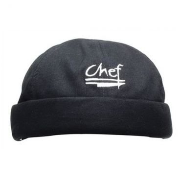 Chef Revival H060BK Black 100% Cotton Embroidered Chef Beanie - One Size