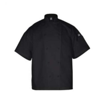 Chef Revival J005BK-2X 2XL Black Poly Cotton Men's Knife & Steel Short Sleeve Chef's Jacket