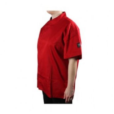Chef Revival J020TM-3X 3XL Tomato Poly Cotton Men's Short Sleeve Crew Fresh Snap Jacket