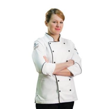 Chef Revival LJ044-XS XS White Chef-tex Breeze Poly Cotton Ladies Brigade Chef's Jacket/Black Piping