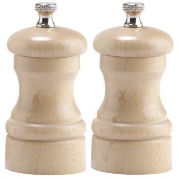 Chef Specialties 04302 Chef Professional Series 4" Capstan Natural Finish Wood Pepper Mill and Salt Mill Set