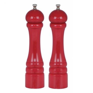 Chef Specialties 10602 Chef Professional Series 10" Autumn Hues Candy Apple Red Wood Pepper Mill and Salt Mill Set