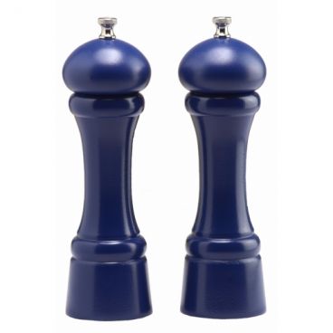 Chef Specialties 08702 Chef Professional Series 8" Autumn Hues Cobalt Blue Wood Pepper Mill and Salt Mill Set