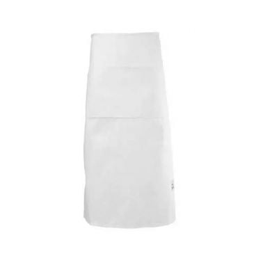 Chef Revival 607BA2-WH Long White Poly-Cotton Crew Bistro Apron with Two Middle Pockets - One Size