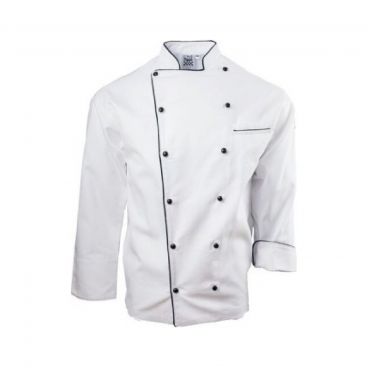 Chef Revival J044-S Small White Chef-tex Breeze Poly Cotton Men's Brigade Chef's Jacket/Black Piping