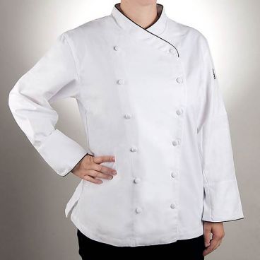 Chef Revival LJ008-L Large White Chef-tex Breeze Poly Cotton Ladies Corporate Chef's Jacket/Black Piping