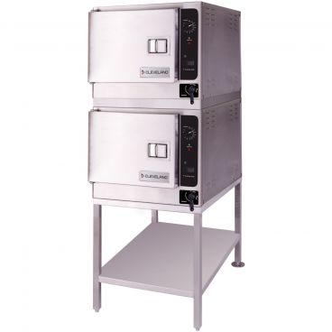 Cleveland Range (2) 22CET33.1 Double-Stacked SteamChef 3 ENERGY STAR Certified 6 Full-Size Pan Capacity Counter Model Electric Boilerless Convection Steamers On 25" UNISTAND25 Stand, 208V 1-phase 24 kW